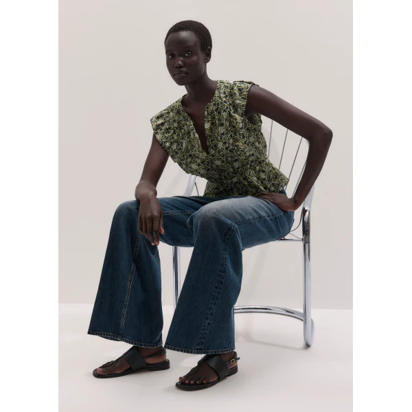 ME+EM ME+EM Peplum Blouse in Green/Multi - Tops - Intelligent British Fashion at Coveti