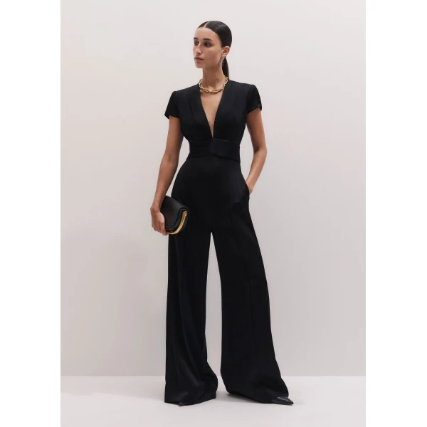 ME+EM ME+EM Pintuck Wide-Leg Jumpsuit in Black - Jumpsuit - Intelligent British Fashion at Coveti