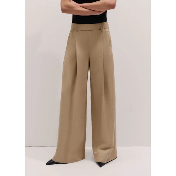ME+EM ME+EM Pleat Wide-Leg Trouser in Warm Stone - Pants - Intelligent British Fashion at Coveti