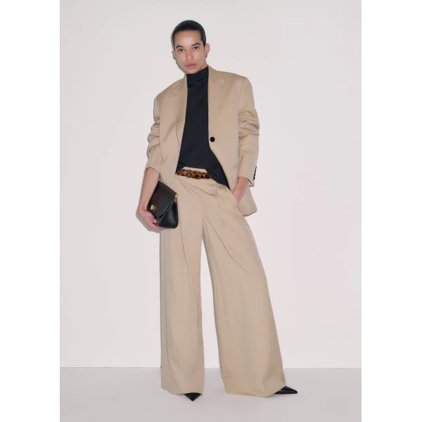 ME+EM ME+EM Pleat Wide-Leg Trouser in Warm Stone - Pants - Intelligent British Fashion at Coveti