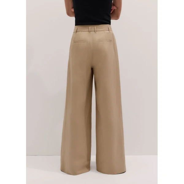 ME+EM ME+EM Pleat Wide-Leg Trouser in Warm Stone - Pants - Intelligent British Fashion at Coveti