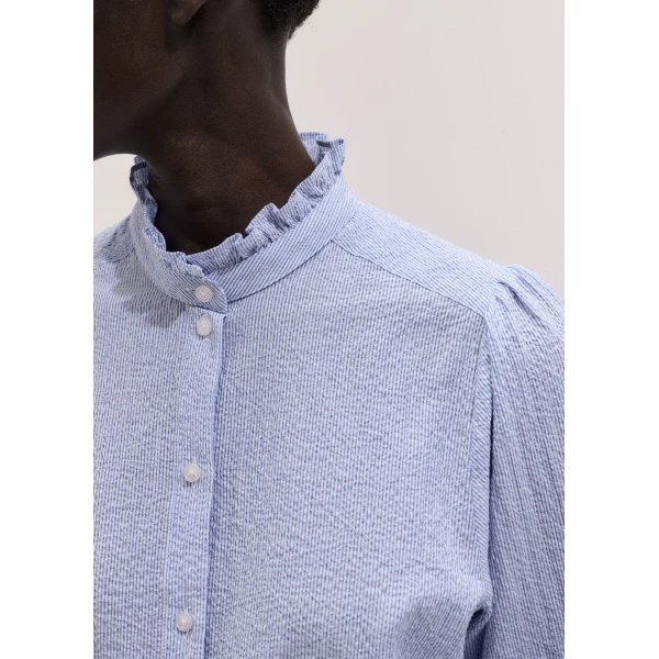 ME+EM ME+EM Pouf Sleeve Blouse in Blue/Soft White - Tops - Intelligent British Fashion at Coveti