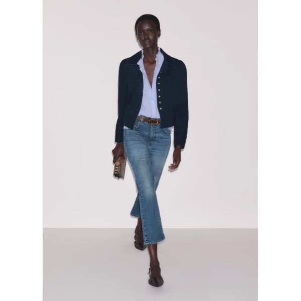 ME+EM ME+EM Pouf Sleeve Blouse in Blue/Soft White - Tops - Intelligent British Fashion at Coveti