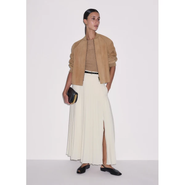 ME+EM ME+EM Raw Edge Slim Knit Tee in Camel Mélange - Knitwear - Intelligent British Fashion at Coveti