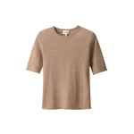 ME+EM ME+EM Raw Edge Slim Knit Tee in Camel Mélange - Knitwear - Intelligent British Fashion at Coveti
