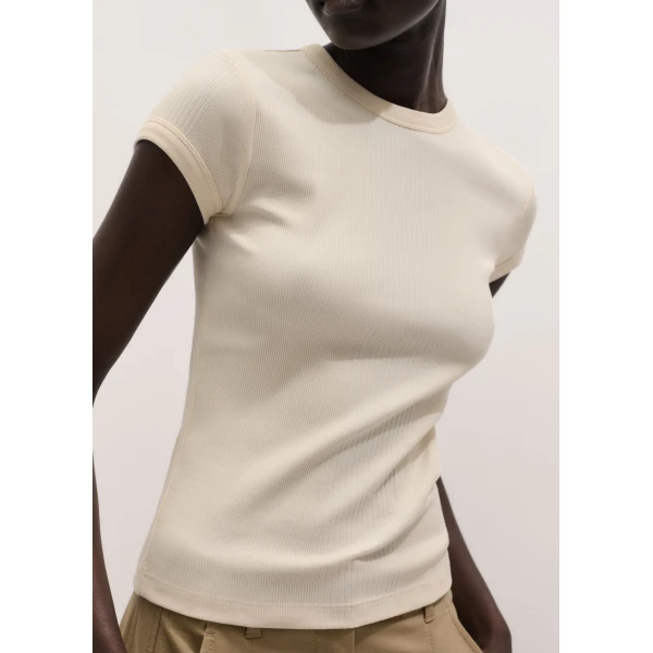 ME+EM ME+EM Rib Slim Tee in Cream - Tops - Intelligent British Fashion at Coveti