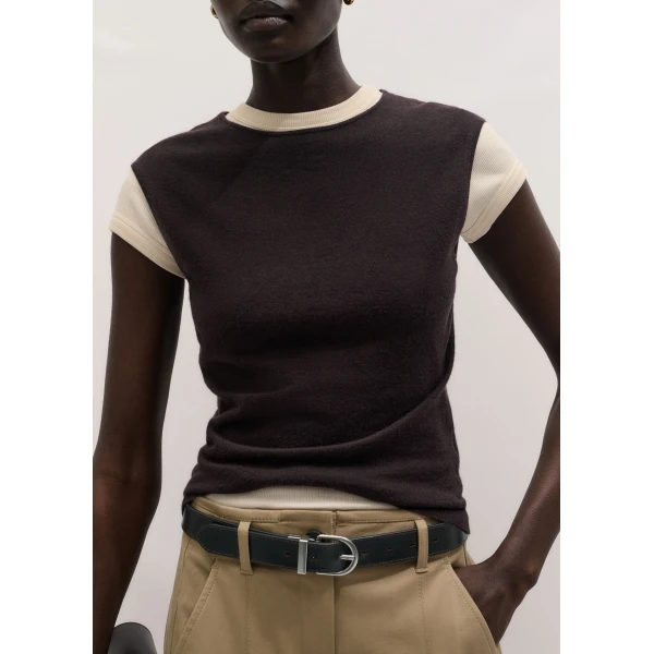 ME+EM ME+EM Rib Slim Tee in Cream - Tops - Intelligent British Fashion at Coveti