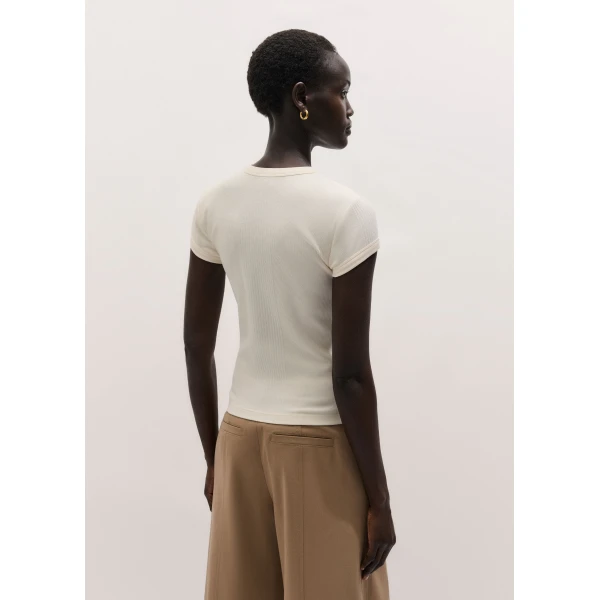 ME+EM ME+EM Rib Slim Tee in Cream - Tops - Intelligent British Fashion at Coveti