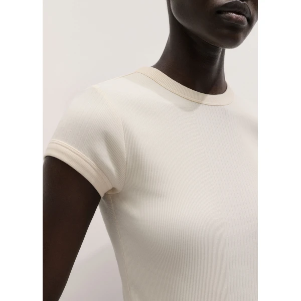 ME+EM ME+EM Rib Slim Tee in Cream - Tops - Intelligent British Fashion at Coveti