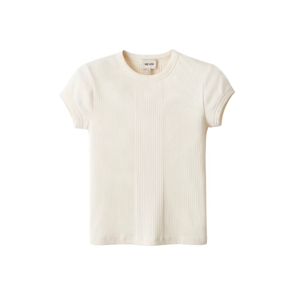 ME+EM ME+EM Rib Slim Tee in Cream - Tops - Intelligent British Fashion at Coveti