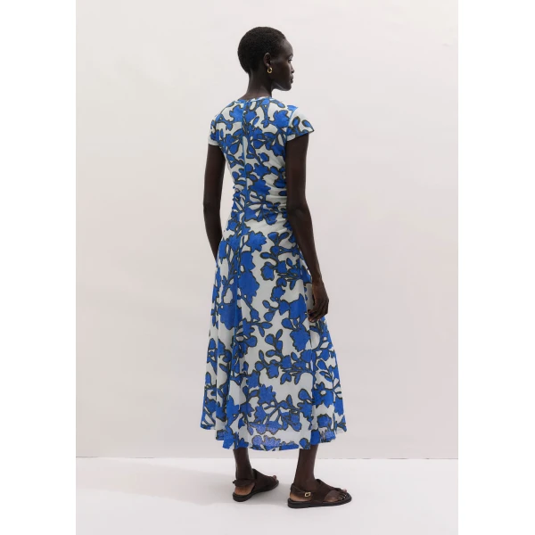 ME+EM ME+EM Ruched Maxi Dress in Blue Multi - Dresses - Intelligent British Fashion at Coveti