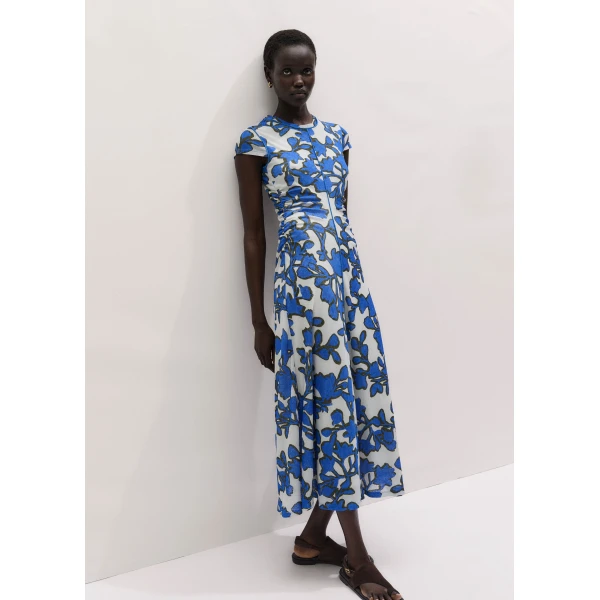 ME+EM ME+EM Ruched Maxi Dress in Blue Multi - Dresses - Intelligent British Fashion at Coveti