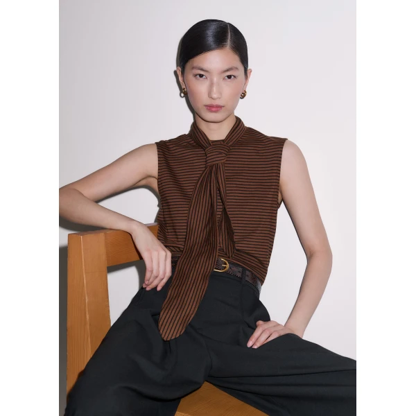 ME+EM ME+EM Scarf Neck Tank in Pecan Brown/Black - Tops - Intelligent British Fashion at Coveti