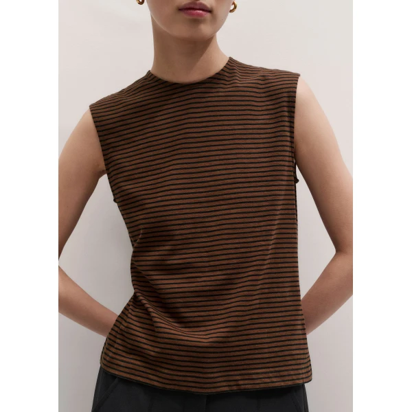ME+EM ME+EM Scarf Neck Tank in Pecan Brown/Black - Tops - Intelligent British Fashion at Coveti