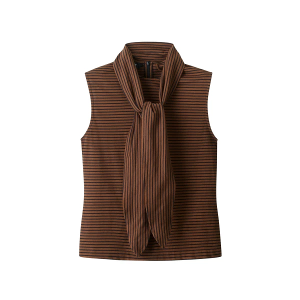 ME+EM ME+EM Scarf Neck Tank in Pecan Brown/Black - Tops - Intelligent British Fashion at Coveti