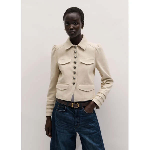ME+EM ME+EM Short Military Jacket in Ecru - Jackets - Intelligent British Fashion at Coveti