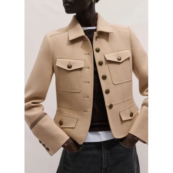 ME+EM ME+EM Short Military Jacket in Pale Stone - Jackets - Intelligent British Fashion at Coveti