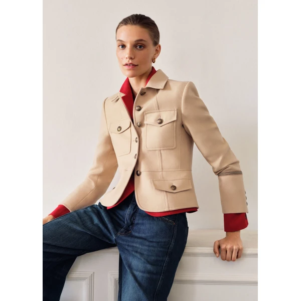 ME+EM ME+EM Short Military Jacket in Pale Stone - Jackets - Intelligent British Fashion at Coveti
