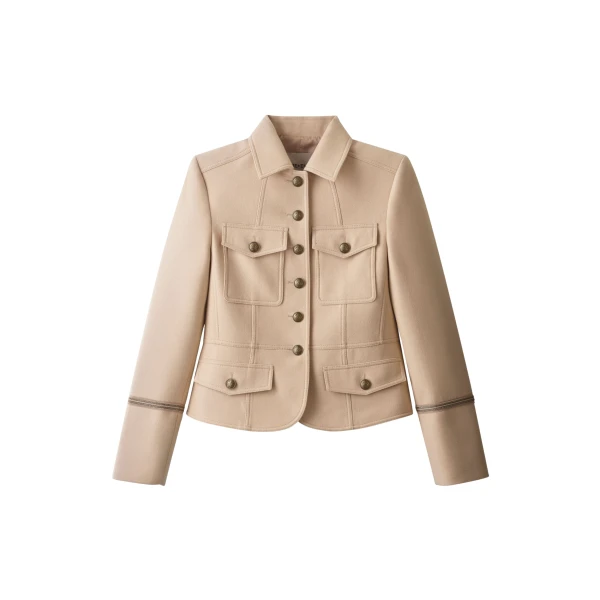 ME+EM ME+EM Short Military Jacket in Pale Stone - Jackets - Intelligent British Fashion at Coveti