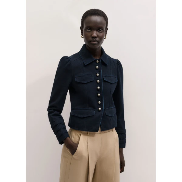 ME+EM ME+EM Short Military Jacket in Summer Navy - Jackets - Intelligent British Fashion at Coveti