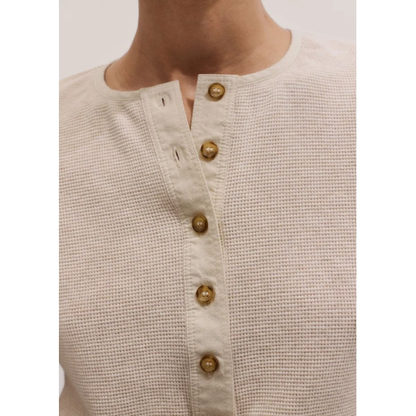 ME+EM ME+EM Short Sleeve Henley Tee in Oatmeal - Tops - Intelligent British Fashion at Coveti