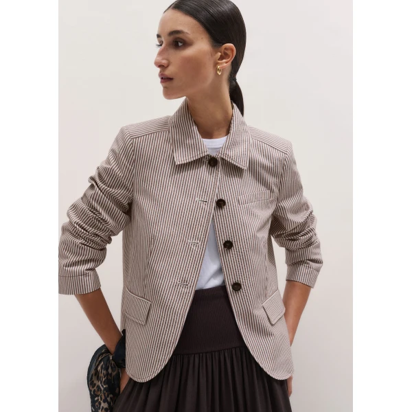 ME+EM ME+EM Short Summer Jacket in Cocoa/Cream - Jackets - Intelligent British Fashion at Coveti