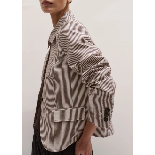 ME+EM ME+EM Short Summer Jacket in Cocoa/Cream - Jackets - Intelligent British Fashion at Coveti