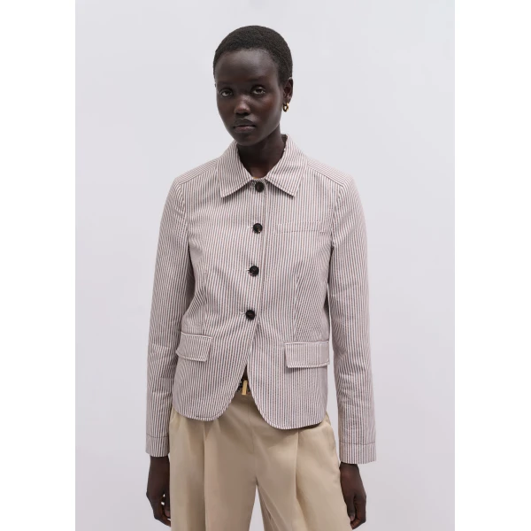 ME+EM ME+EM Short Summer Jacket in Cocoa/Cream - Jackets - Intelligent British Fashion at Coveti