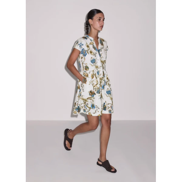 ME+EM ME+EM Short Swing Dress in Light Cream Multi - Dresses - Intelligent British Fashion at Coveti