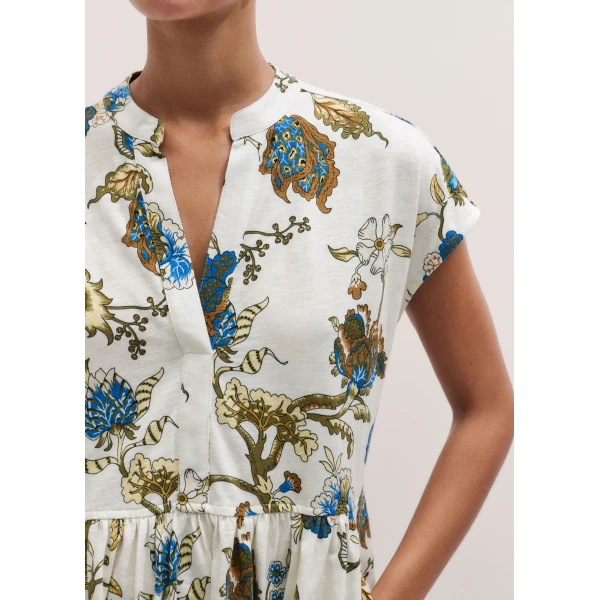 ME+EM ME+EM Short Swing Dress in Light Cream Multi - Dresses - Intelligent British Fashion at Coveti