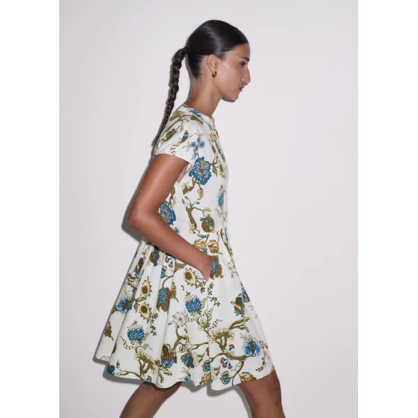 ME+EM ME+EM Short Swing Dress in Light Cream Multi - Dresses - Intelligent British Fashion at Coveti