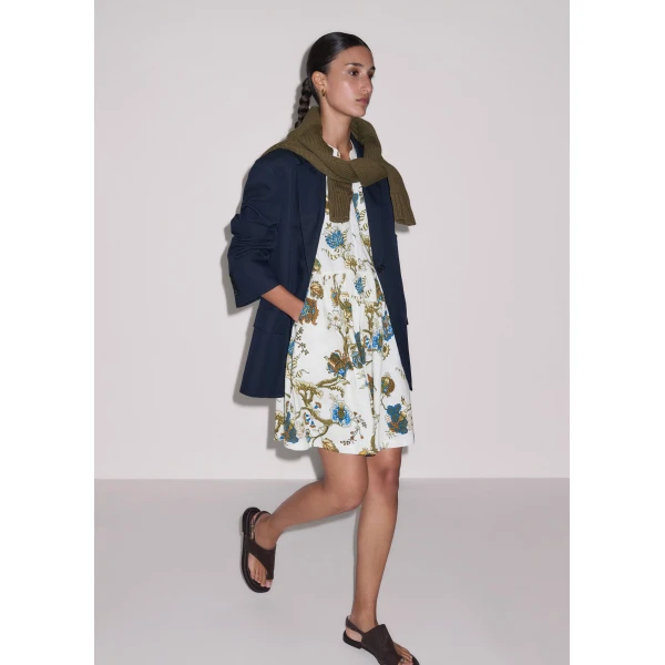 ME+EM ME+EM Short Swing Dress in Light Cream Multi - Dresses - Intelligent British Fashion at Coveti