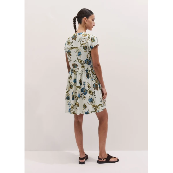 ME+EM ME+EM Short Swing Dress in Light Cream Multi - Dresses - Intelligent British Fashion at Coveti