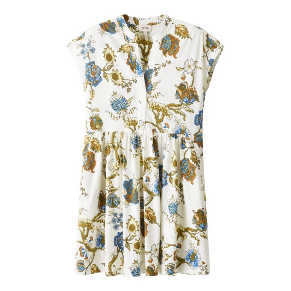 ME+EM ME+EM Short Swing Dress in Light Cream Multi - Dresses - Intelligent British Fashion at Coveti