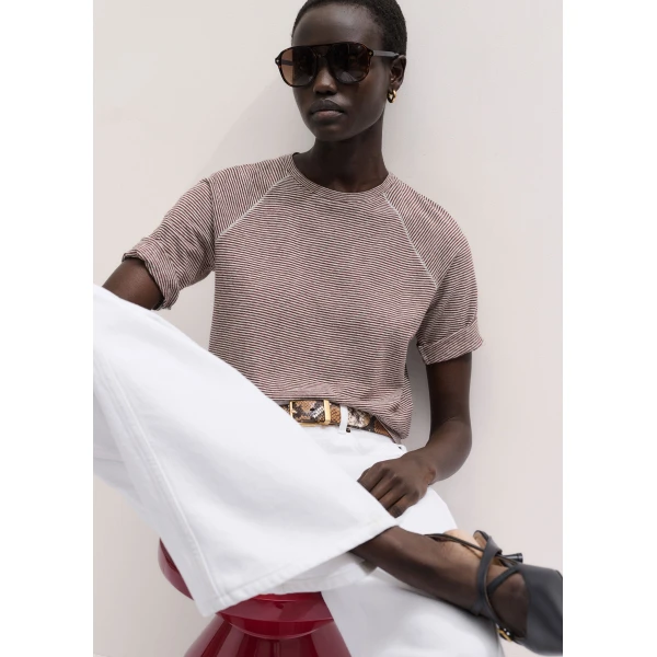 ME+EM ME+EM Slim Fit Raglan Tee in Cinnamon/Light Cream - Tops - Intelligent British Fashion at Coveti