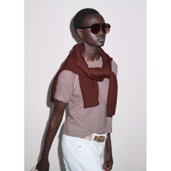 ME+EM ME+EM Slim Fit Raglan Tee in Cinnamon/Light Cream - Tops - Intelligent British Fashion at Coveti