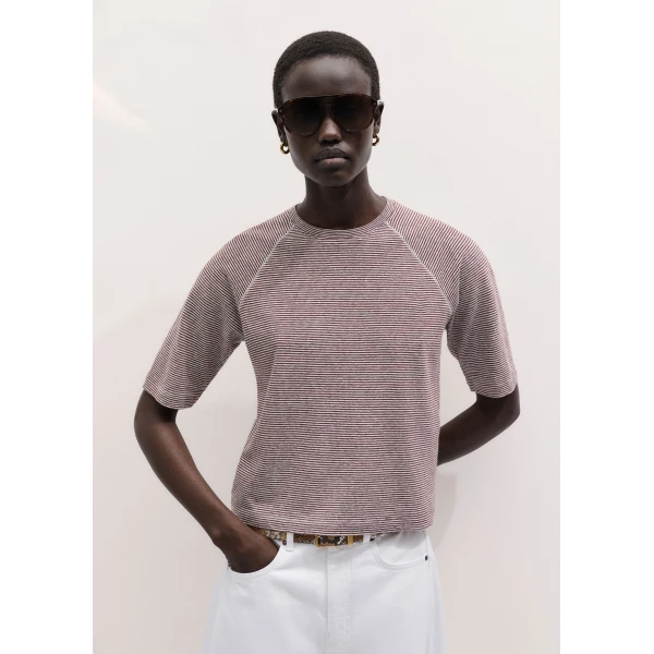 ME+EM ME+EM Slim Fit Raglan Tee in Cinnamon/Light Cream - Tops - Intelligent British Fashion at Coveti