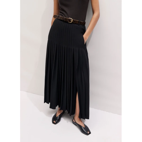 ME+EM ME+EM Slit Pleated Maxi Skirt in Black - Skirts - Intelligent British Fashion at Coveti