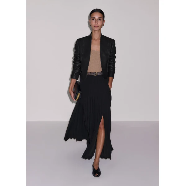 ME+EM ME+EM Slit Pleated Maxi Skirt in Black - Skirts - Intelligent British Fashion at Coveti