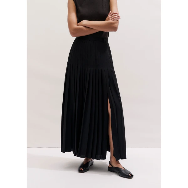 ME+EM ME+EM Slit Pleated Maxi Skirt in Black - Skirts - Intelligent British Fashion at Coveti