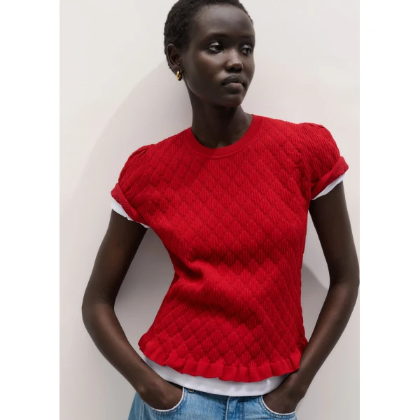 ME+EM ME+EM Smock Slim Knit Tee in Ruby Red - Tops - Intelligent British Fashion at Coveti