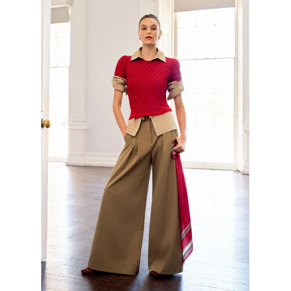 ME+EM ME+EM Smock Slim Knit Tee in Ruby Red - Tops - Intelligent British Fashion at Coveti