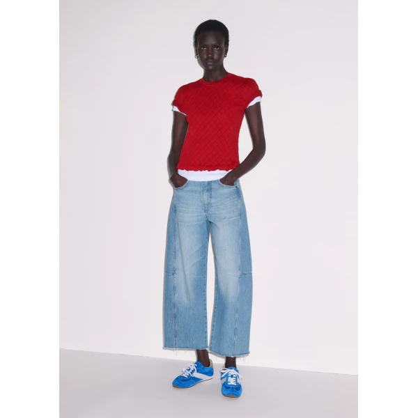 ME+EM ME+EM Smock Slim Knit Tee in Ruby Red - Tops - Intelligent British Fashion at Coveti