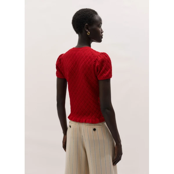 ME+EM ME+EM Smock Slim Knit Tee in Ruby Red - Tops - Intelligent British Fashion at Coveti