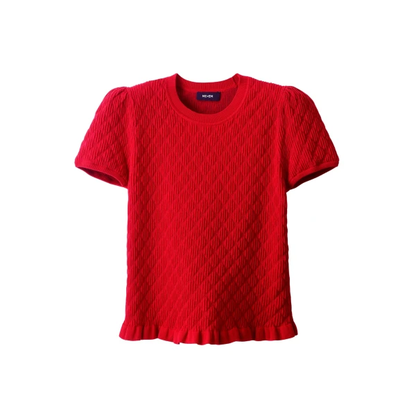 ME+EM ME+EM Smock Slim Knit Tee in Ruby Red - Tops - Intelligent British Fashion at Coveti