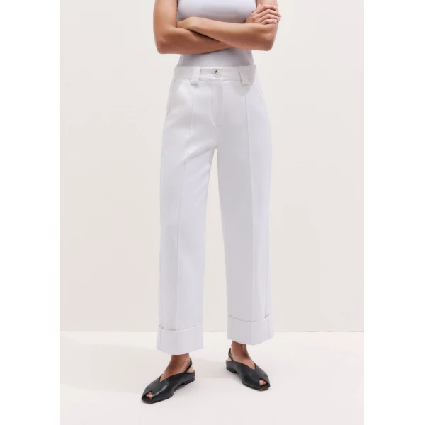 ME+EM ME+EM Straight Crop Trouser in Soft White - Pants - Intelligent British Fashion at Coveti