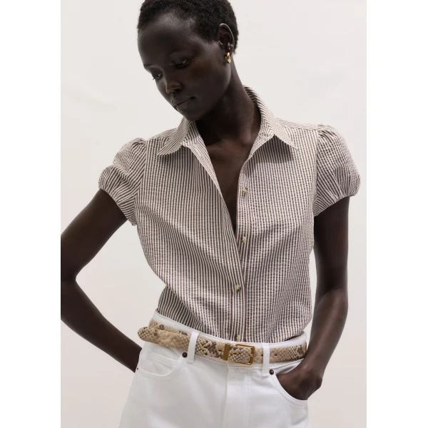 ME+EM ME+EM Straight Summer Blouse in Brown/White - Tops - Intelligent British Fashion at Coveti