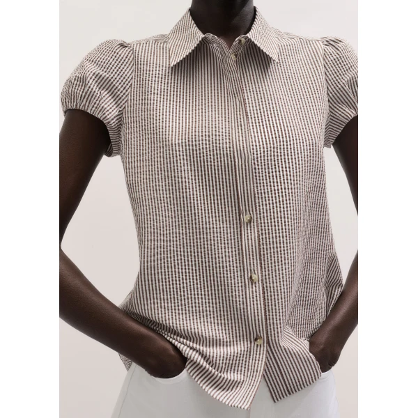 ME+EM ME+EM Straight Summer Blouse in Brown/White - Tops - Intelligent British Fashion at Coveti