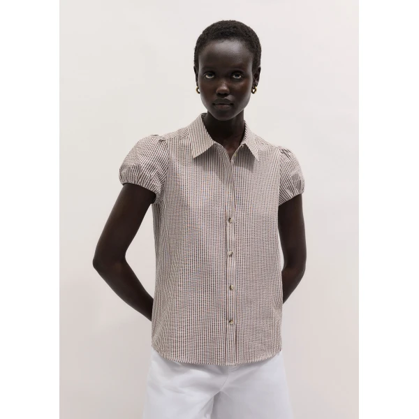 ME+EM ME+EM Straight Summer Blouse in Brown/White - Tops - Intelligent British Fashion at Coveti
