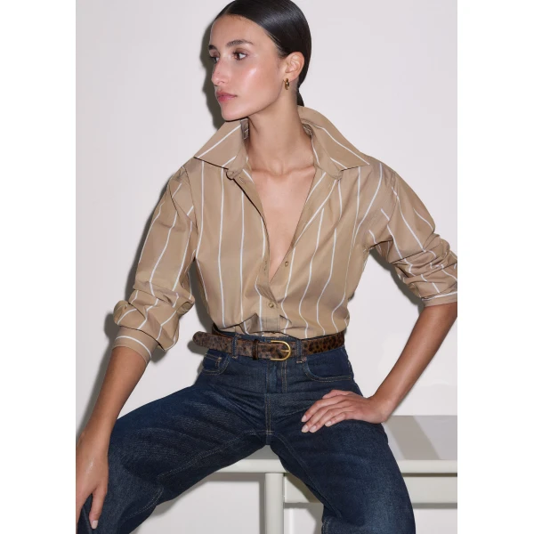 ME+EM ME+EM Stripe Boyfriend Shirt in Tan/Off White - Tops - Intelligent British Fashion at Coveti